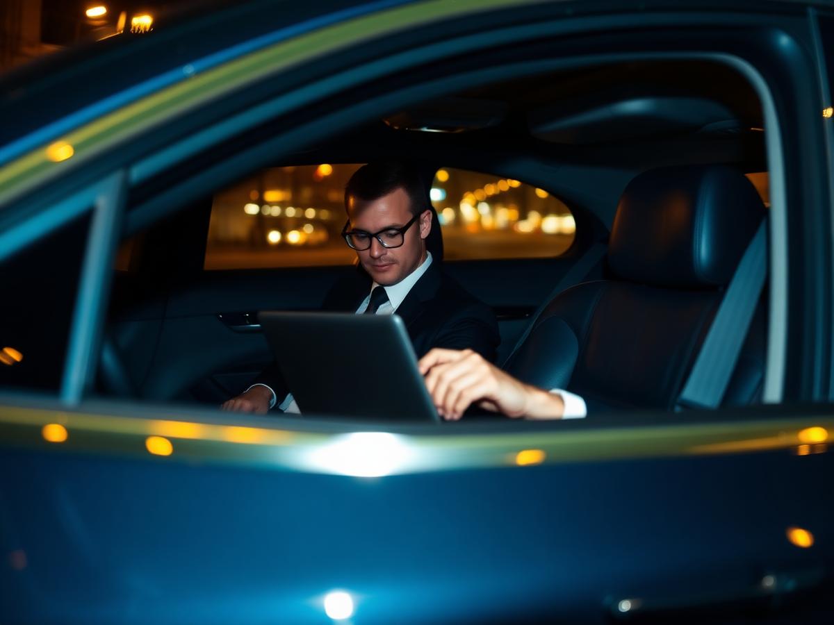 Luxury vehicle on a Dubai highway at dusk